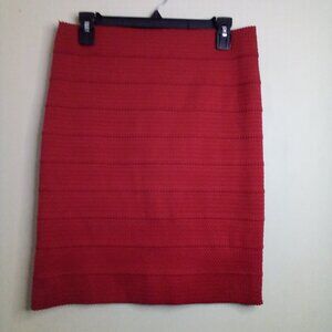 New York & Company Skirt S Straight Pencil Stretch Textured Scallop Trim Red